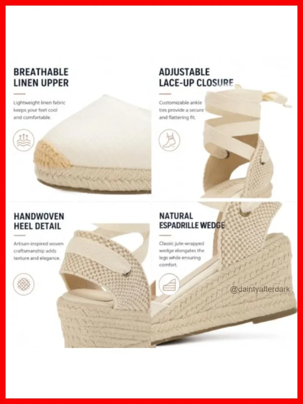 Linen Espadrille Wedge Sandals Closed Toe Lace-Up